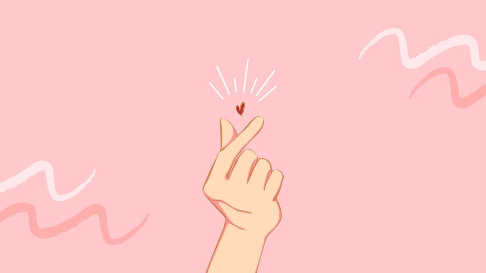 Delightful Finger Heart On Cute Pc Design Wallpaper