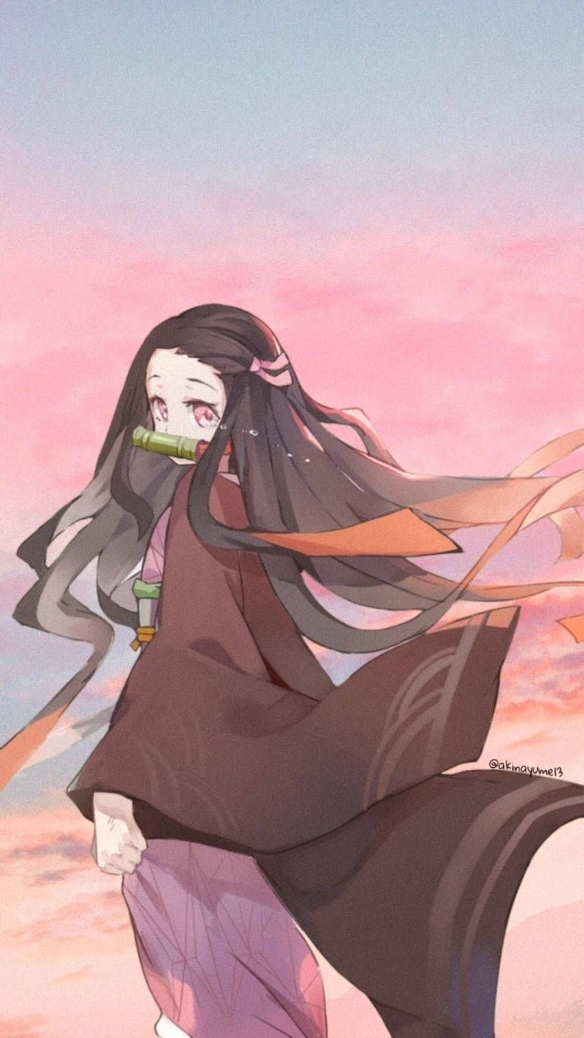 Demon Slayer Nezuko Cute Vibe Wallpaper