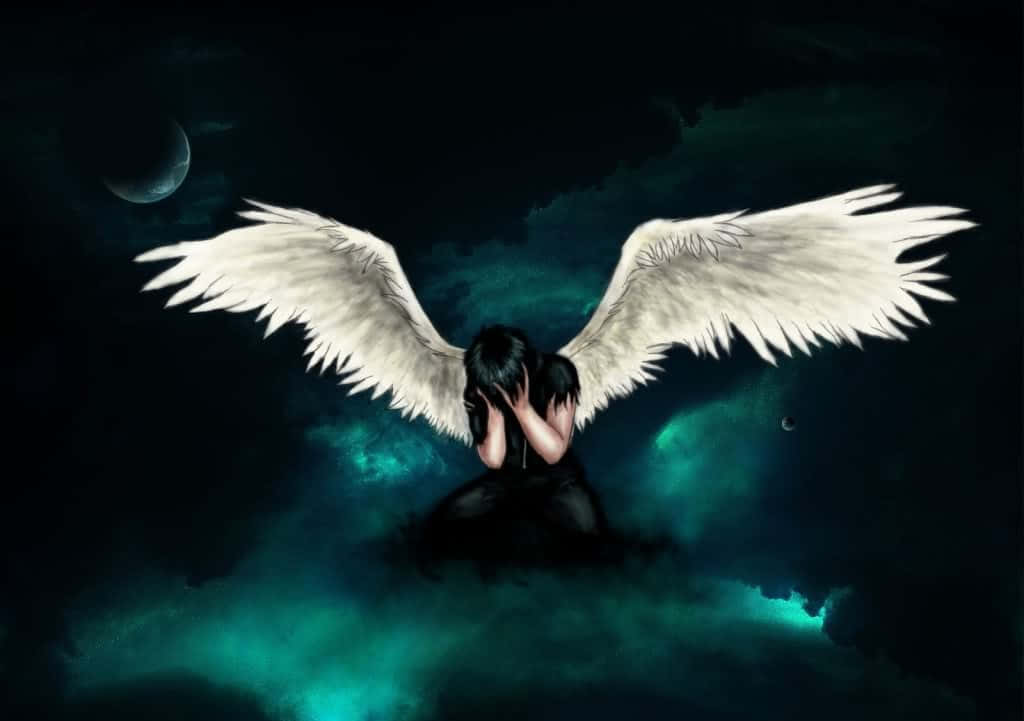 Depressed Boy Angel With White Wings Crying Wallpaper