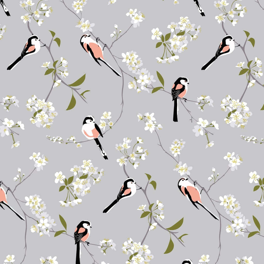 Designer Blossom And Bird Wallpaper