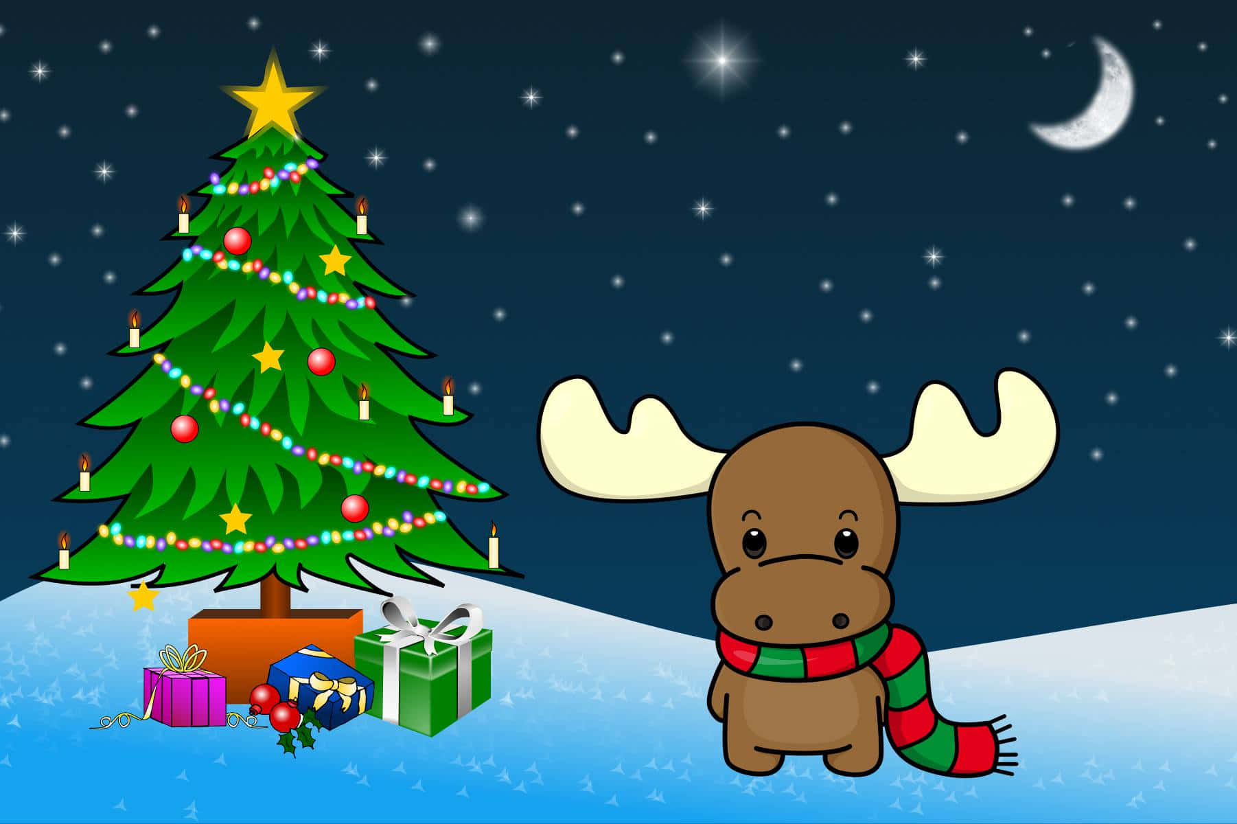 Digital Art Cool Christmas Moose, Christmas Tree Wallpaper
