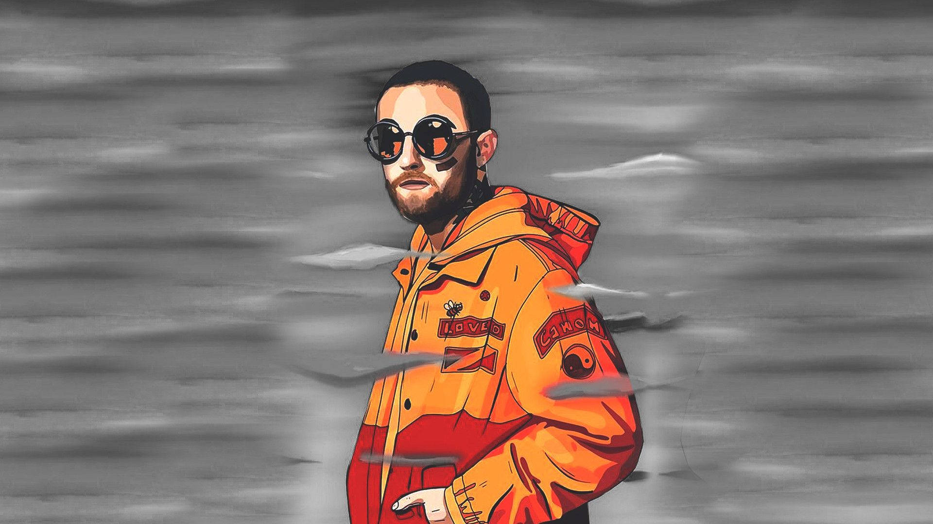 Digital Drawing Of Mac Miller In Orange Jacket Wallpaper | WallpapersOK