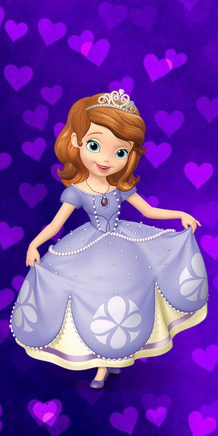 Disney Princess Sofia On Purple Hearts Wallpaper