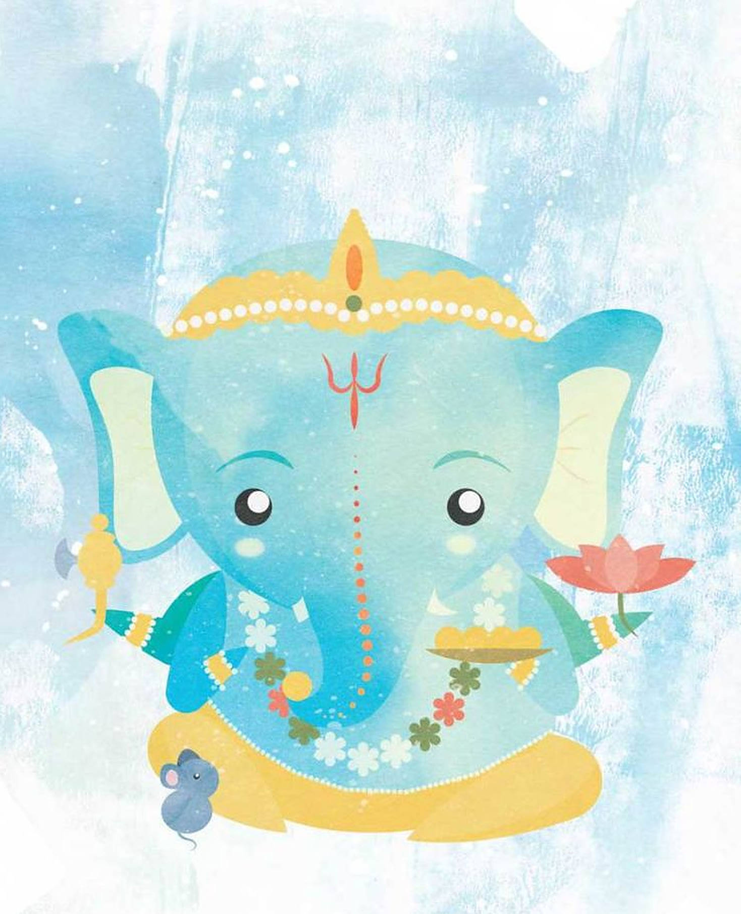 Divine Baby Ganesh Blue Art Wallpaper