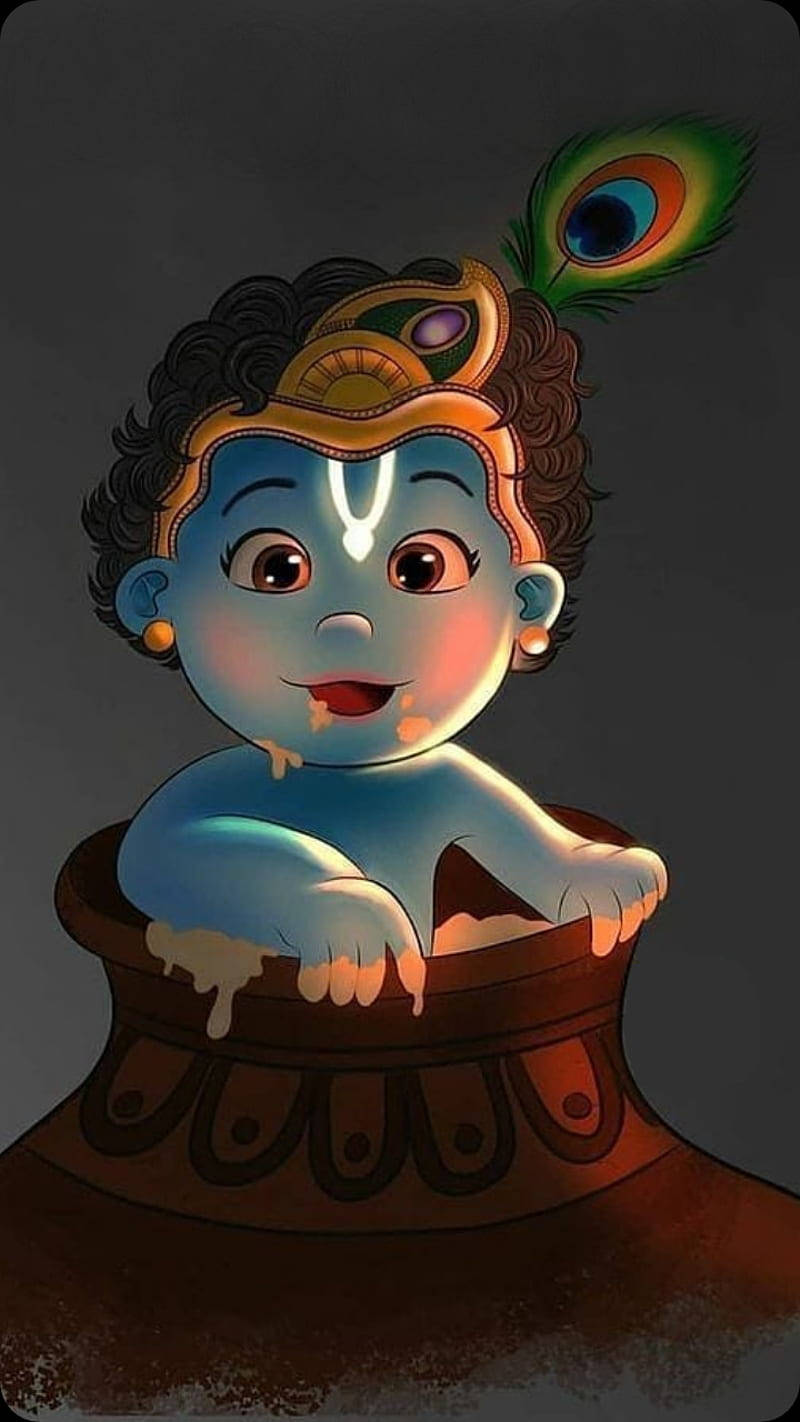 Divine Joy - Illustration Of Young Bal Krishna In A Clay Pot Wallpaper