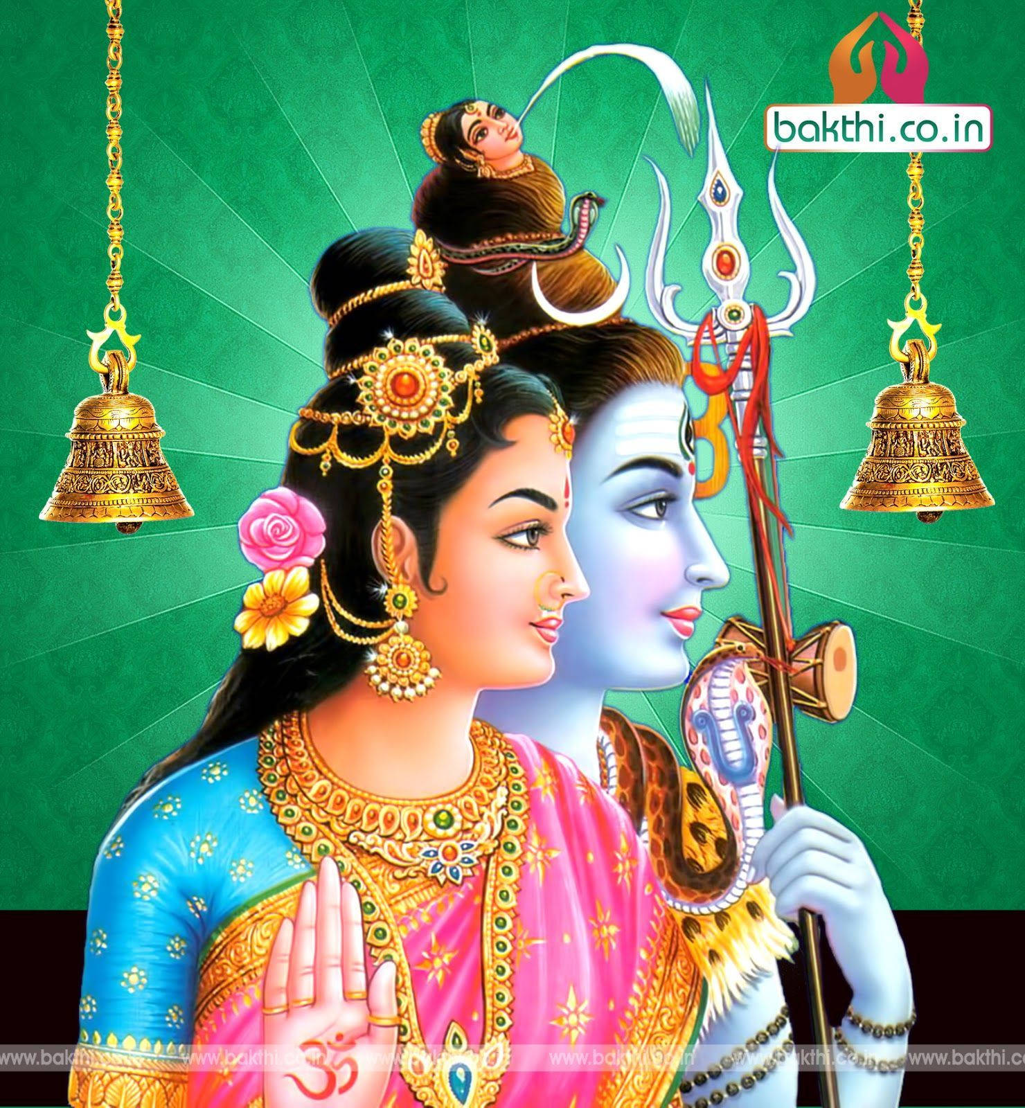 Divine Love - Lord Shiva And Goddess Parvati Smiling Wallpaper