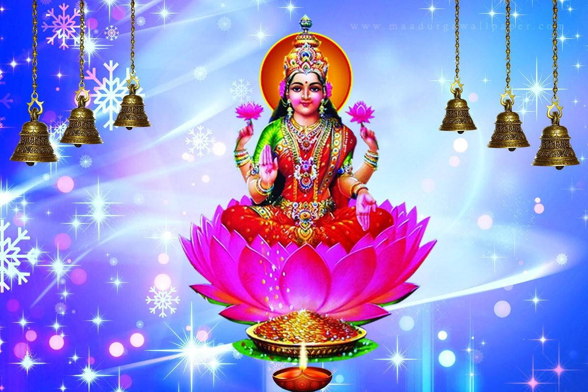 Divine Representation Of Goddess Lakshmi With Six Auspicious Bells Wallpaper