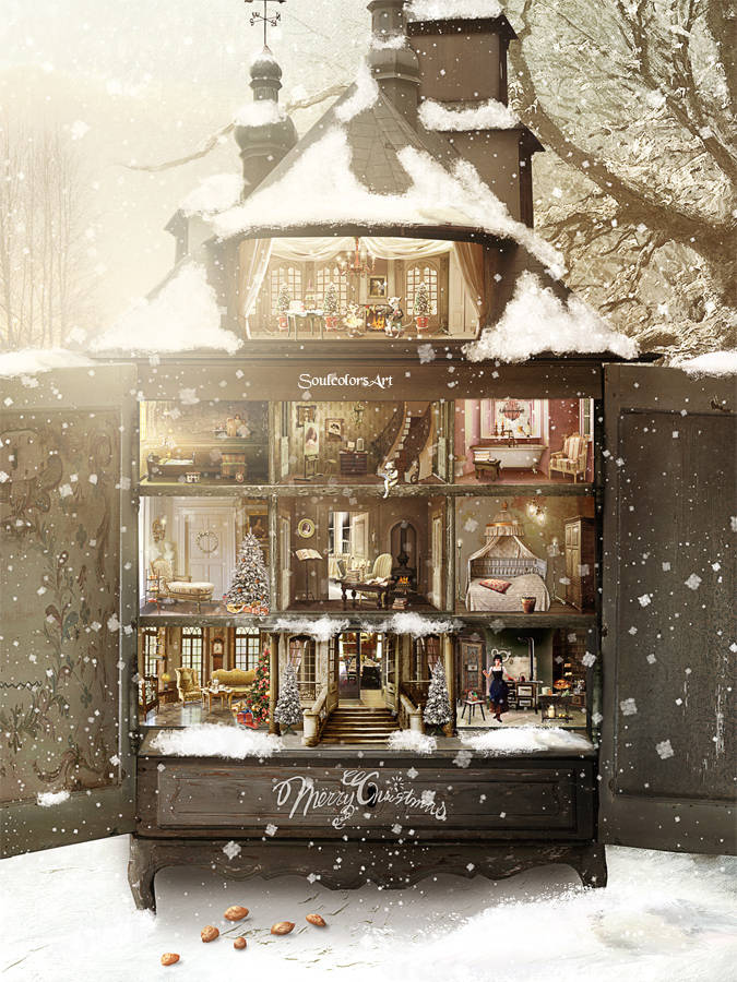 Dollhouse Winter Season Wallpaper