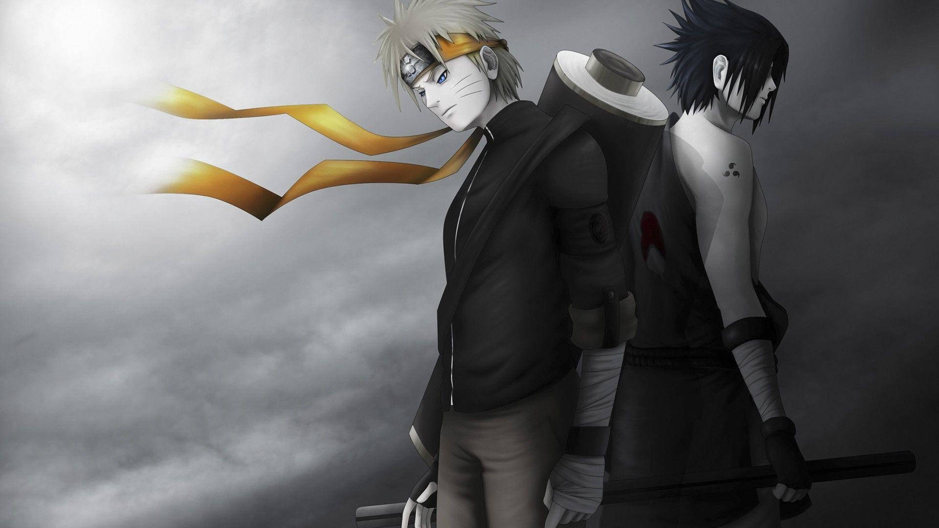 Dope Anime Naruto And Sasuke Bnw Wallpaper
