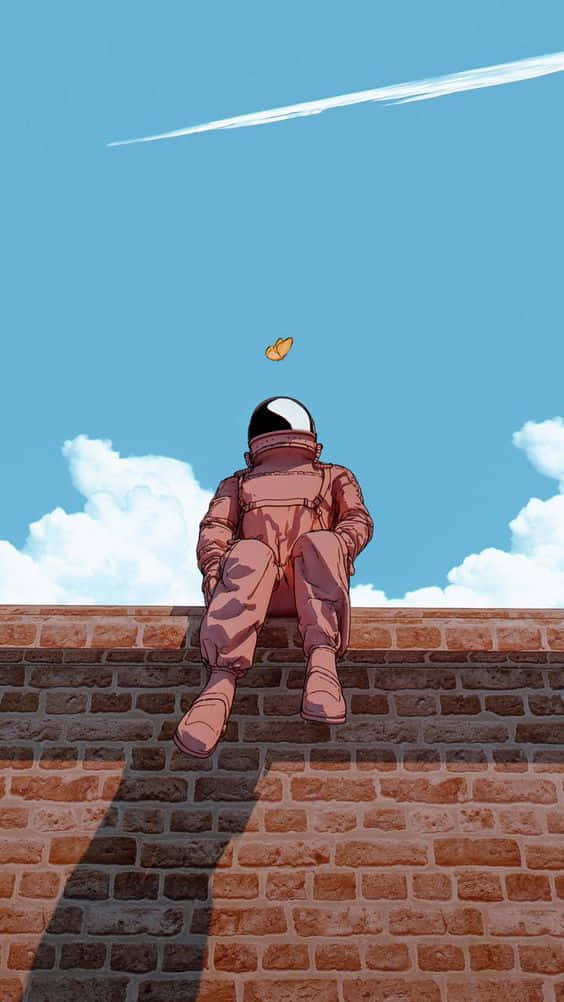Dope Phone Astronaut Atop Brick Wall Wallpaper