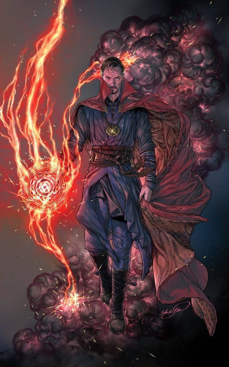 Dr Strange Flames Shield Wallpaper