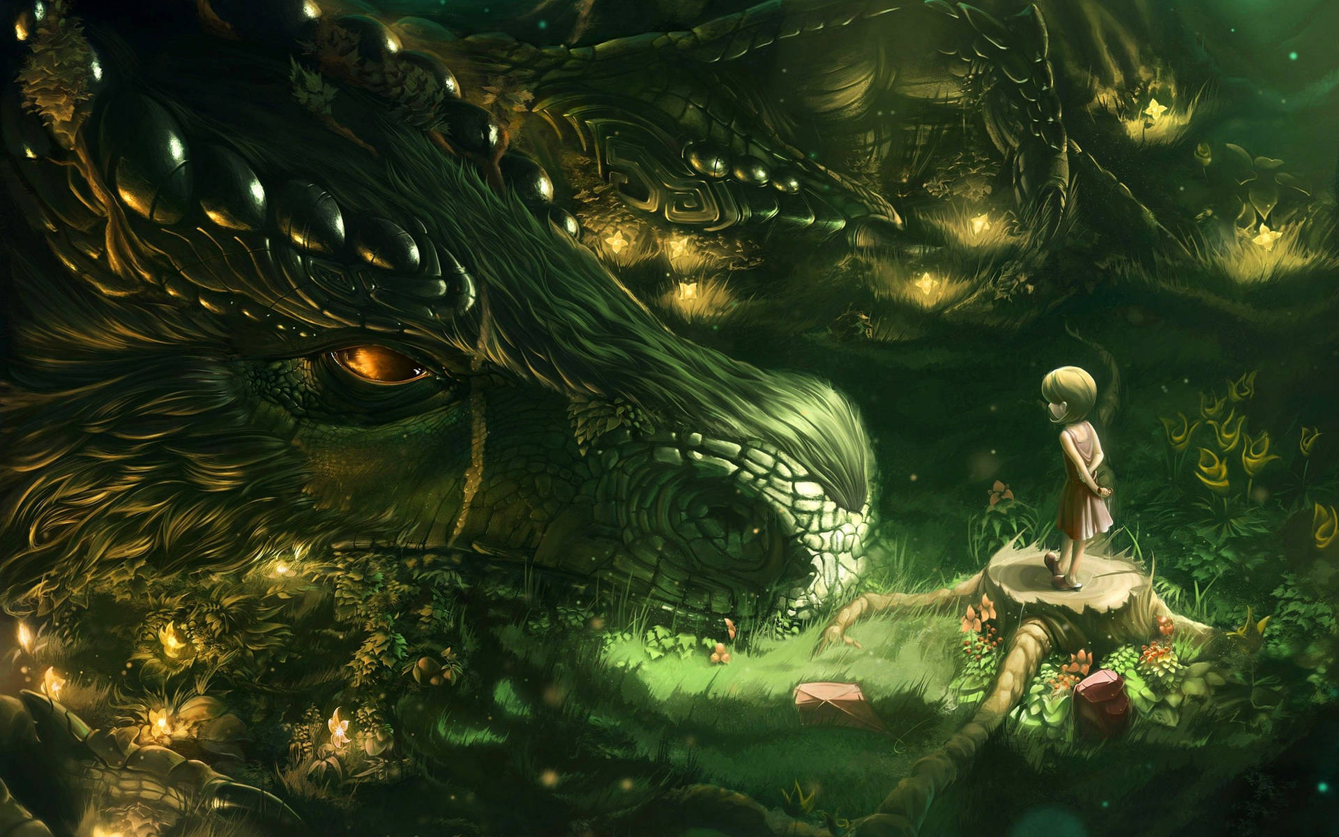 Dragon Little Girl Forest Wallpaper