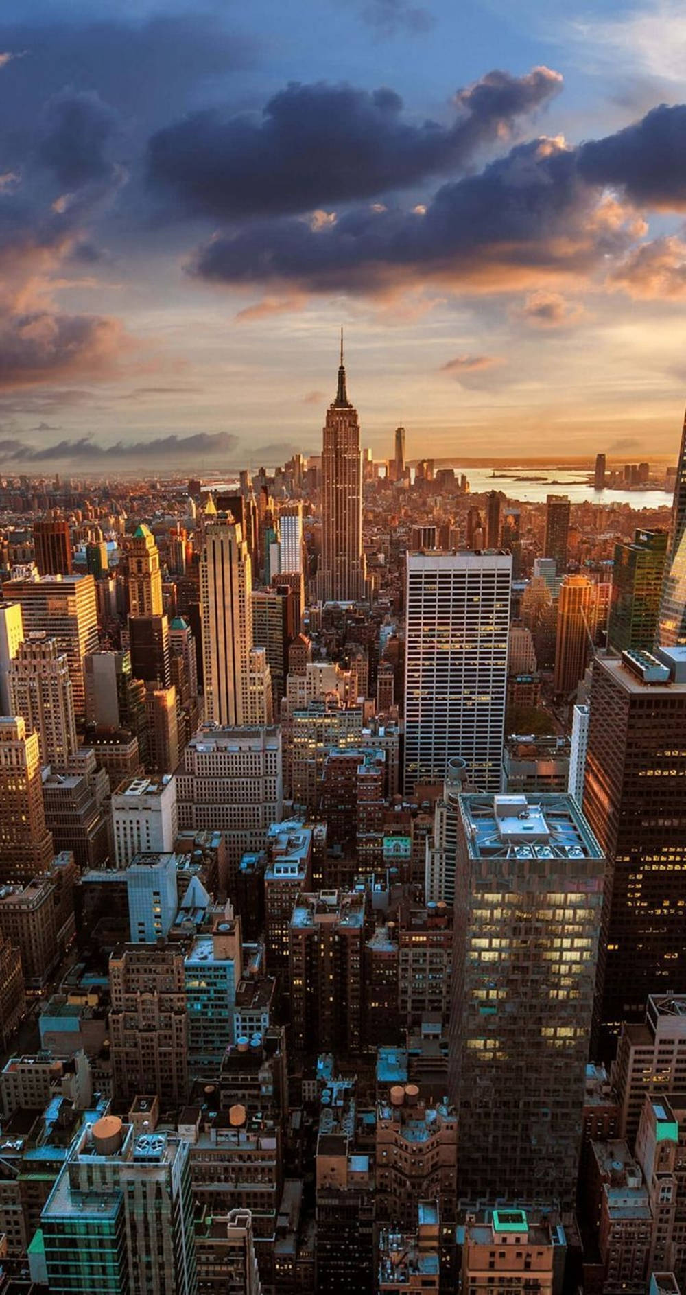 Drone Shot Over New York Skyline Iphone Wallpaper