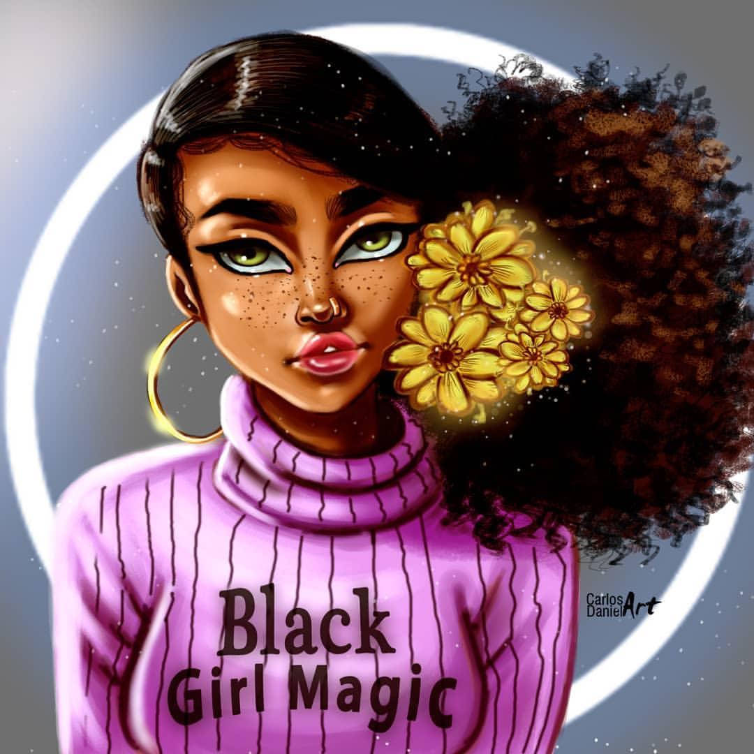 Elegant Black Girl With Flower-adorned Hair Wallpaper