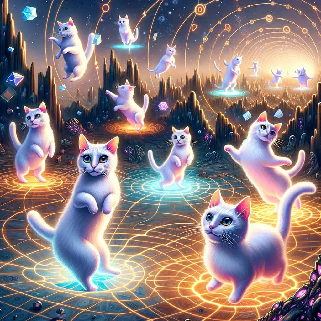 Enchanted_ Night_ Dancing_ Cats Wallpaper