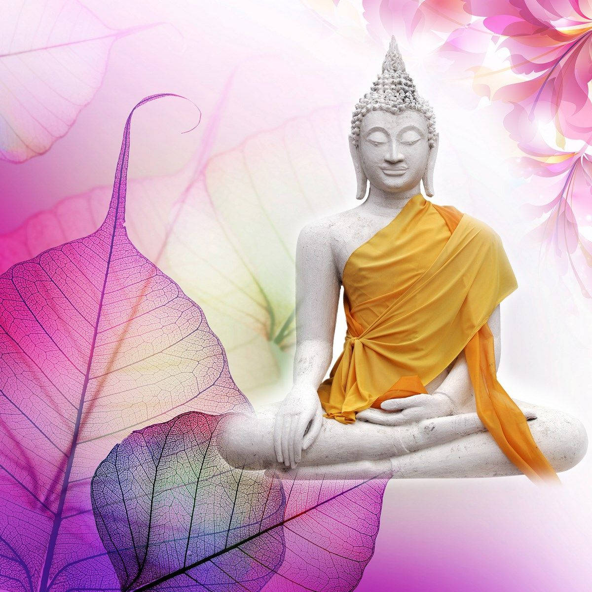 Enchanting 3d Buddha Amidst Pink Cherry Blossoms Wallpaper