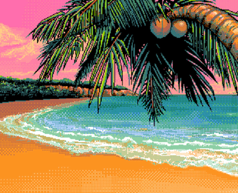 Enjoy The Tranquil Beauty Of Pixel Beach Wallpaper