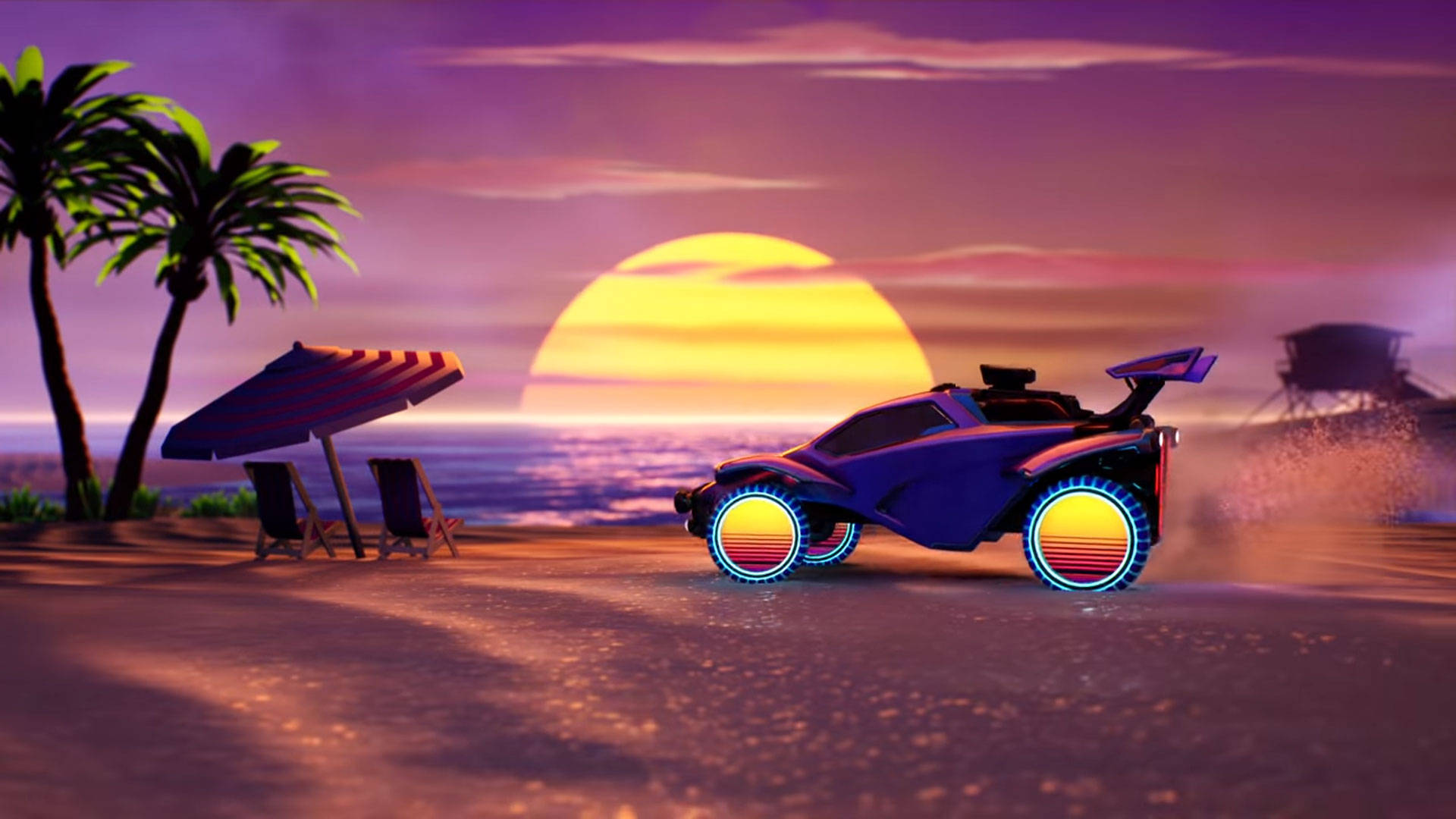 Enjoying A Day At The Beach With A Rocket League Car Wallpaper