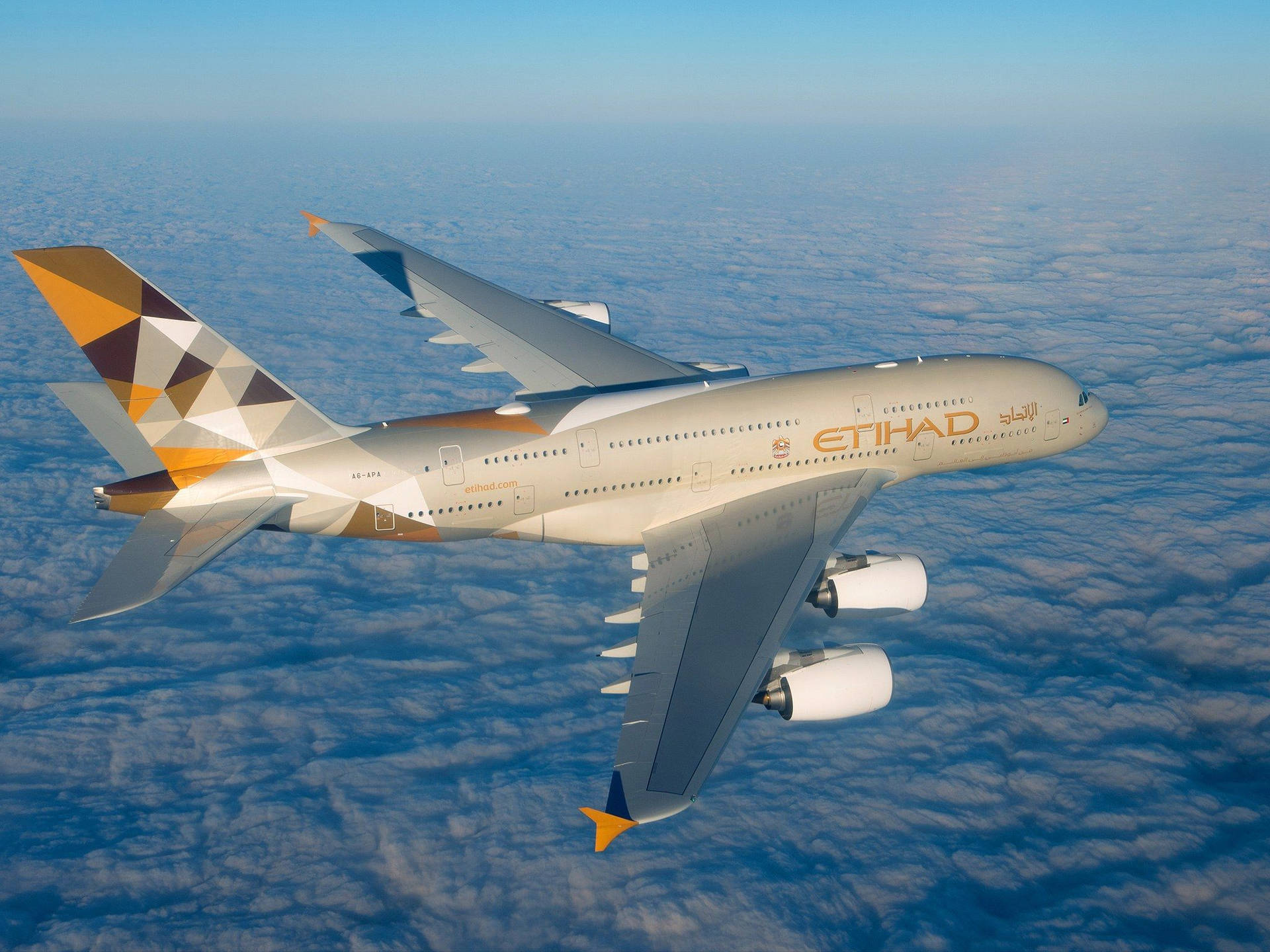 Etihad Airplane Flying In The Sky Wallpaper