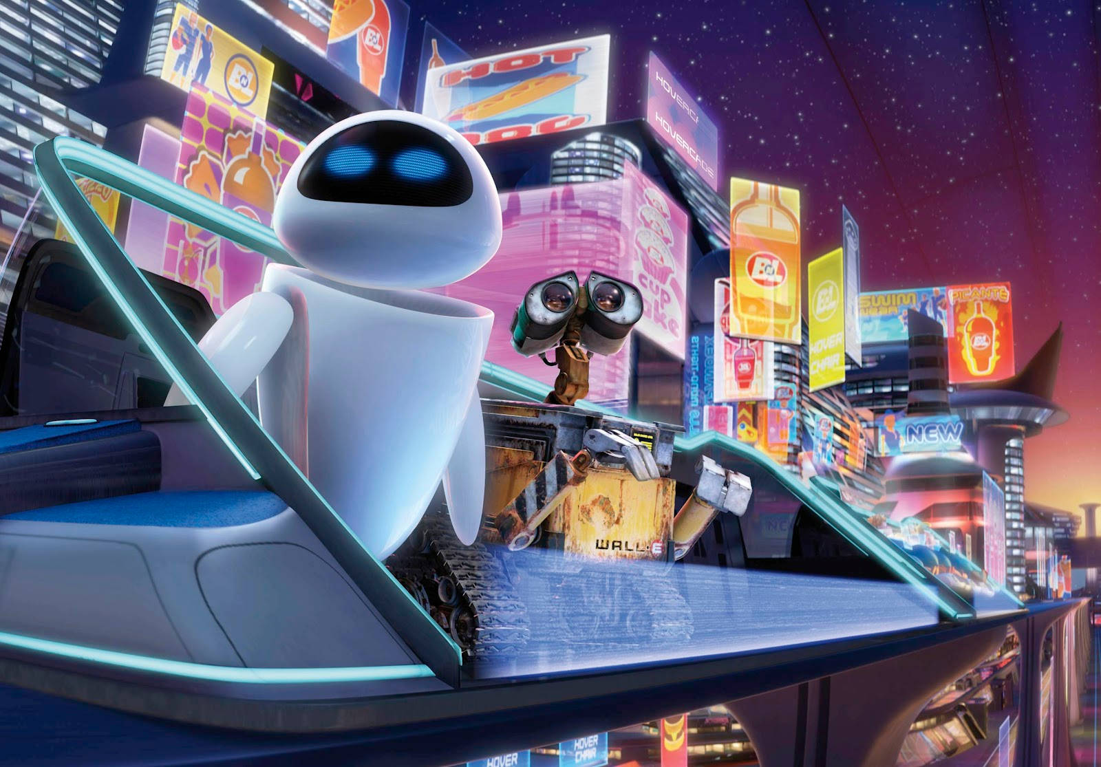 Eve And Wall E In The City Wallpaper