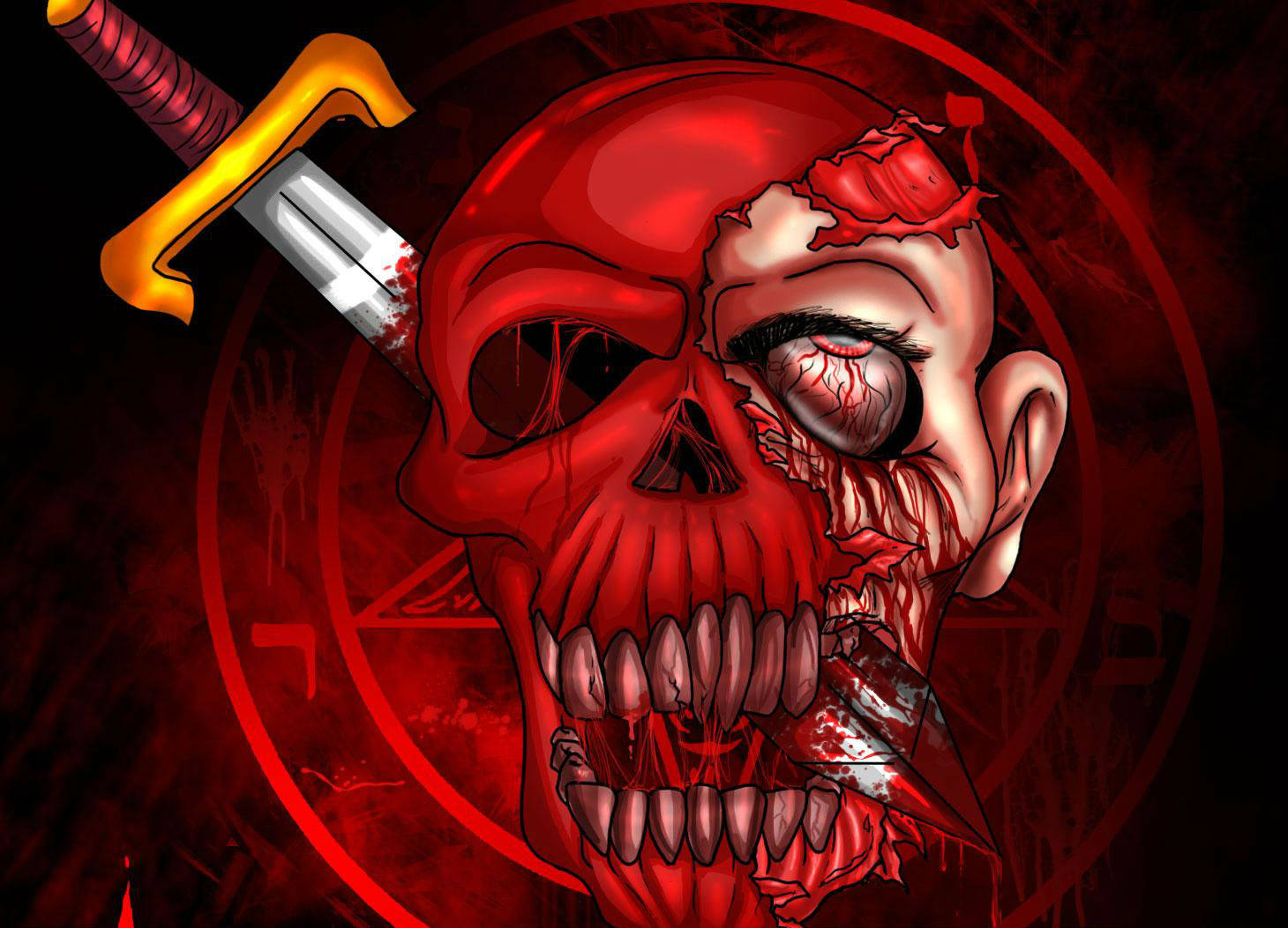 Evil Sword Through Skull Wallpaper