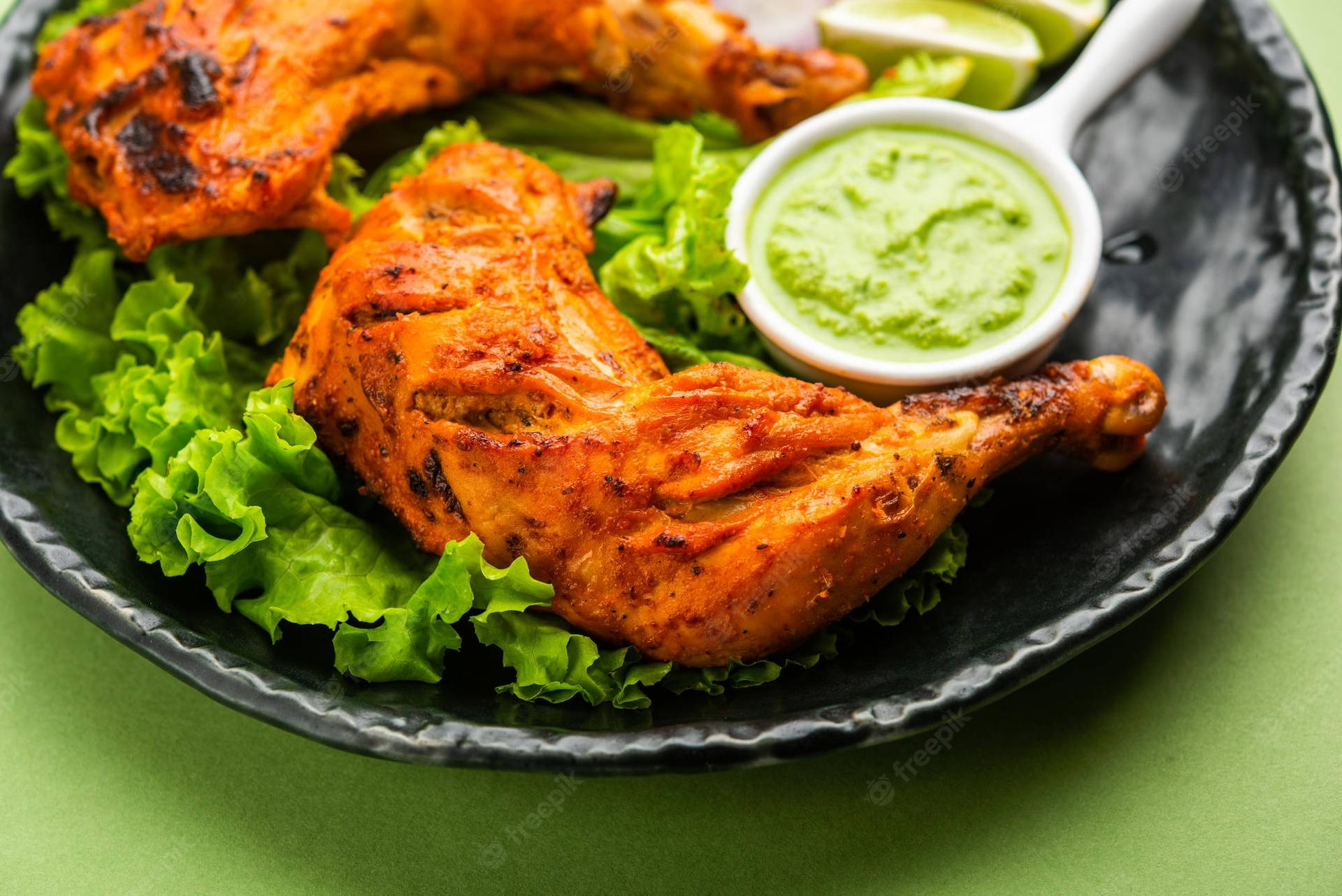 Exotic Tandoori Chicken Served With Zesty Wasabi Wallpaper