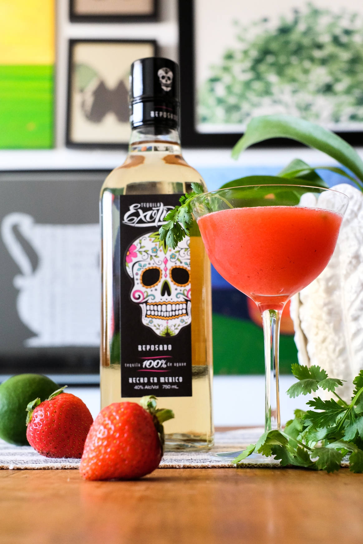 Exotico's Finest Tequila Served With Fresh Strawberries Wallpaper