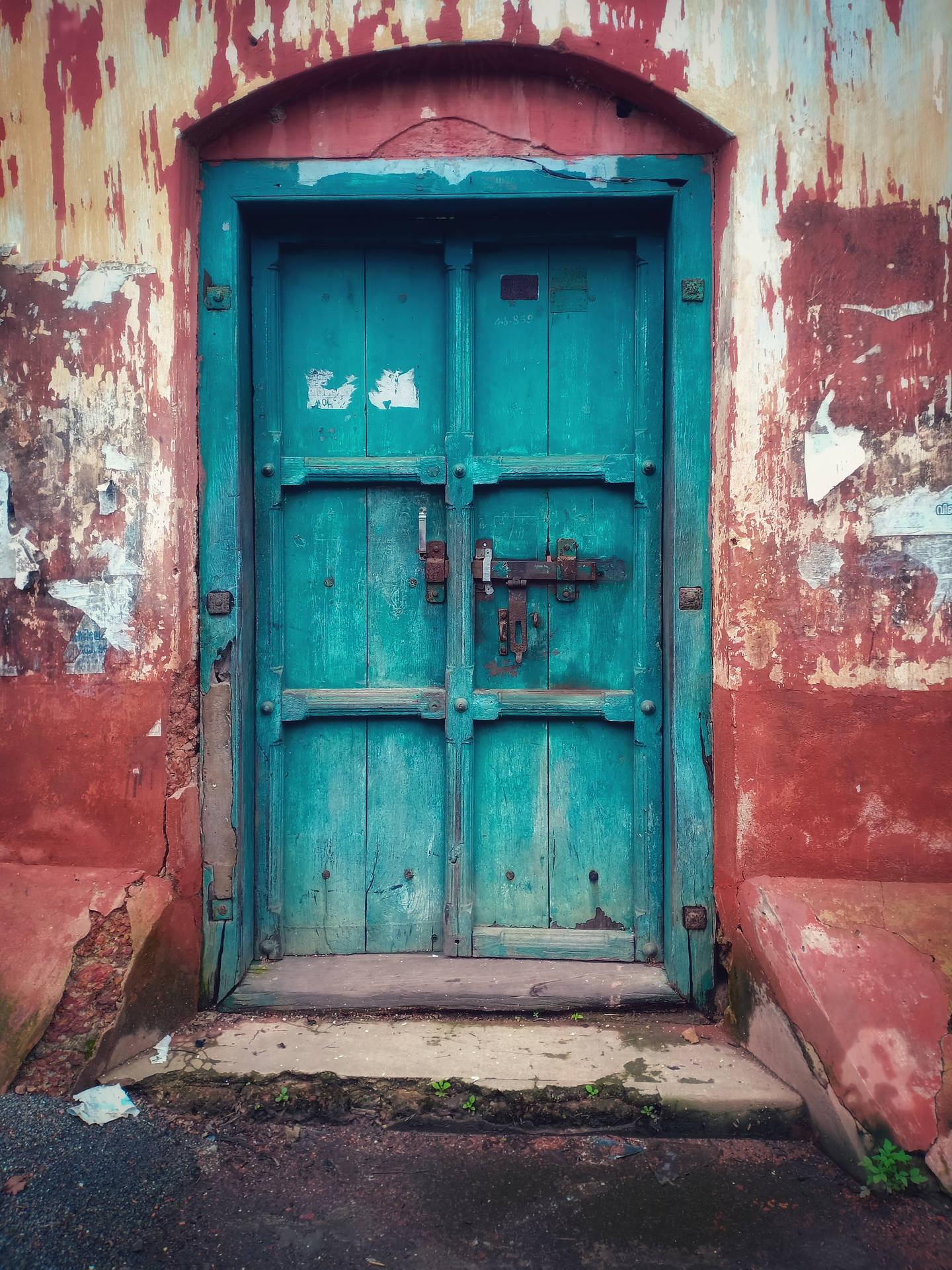 Fading Emerald Green Wooden Door Wallpaper