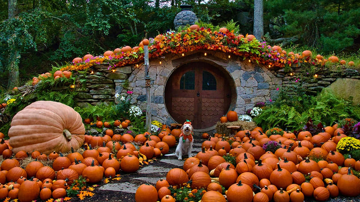 Fall Pumpkin Arrangement In A Rustic Setting Wallpaper