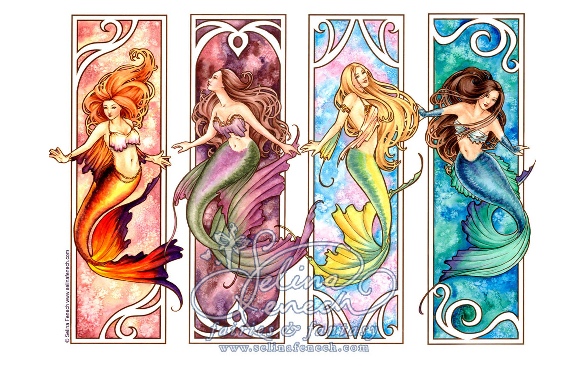 Fantasy Art Colorful Mermaids Wallpaper