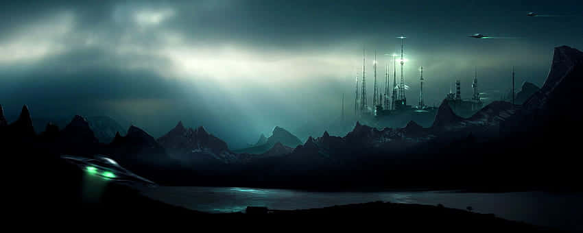 Fantasy Dark Night Scene As A Panoramic Desktop Wallpaper