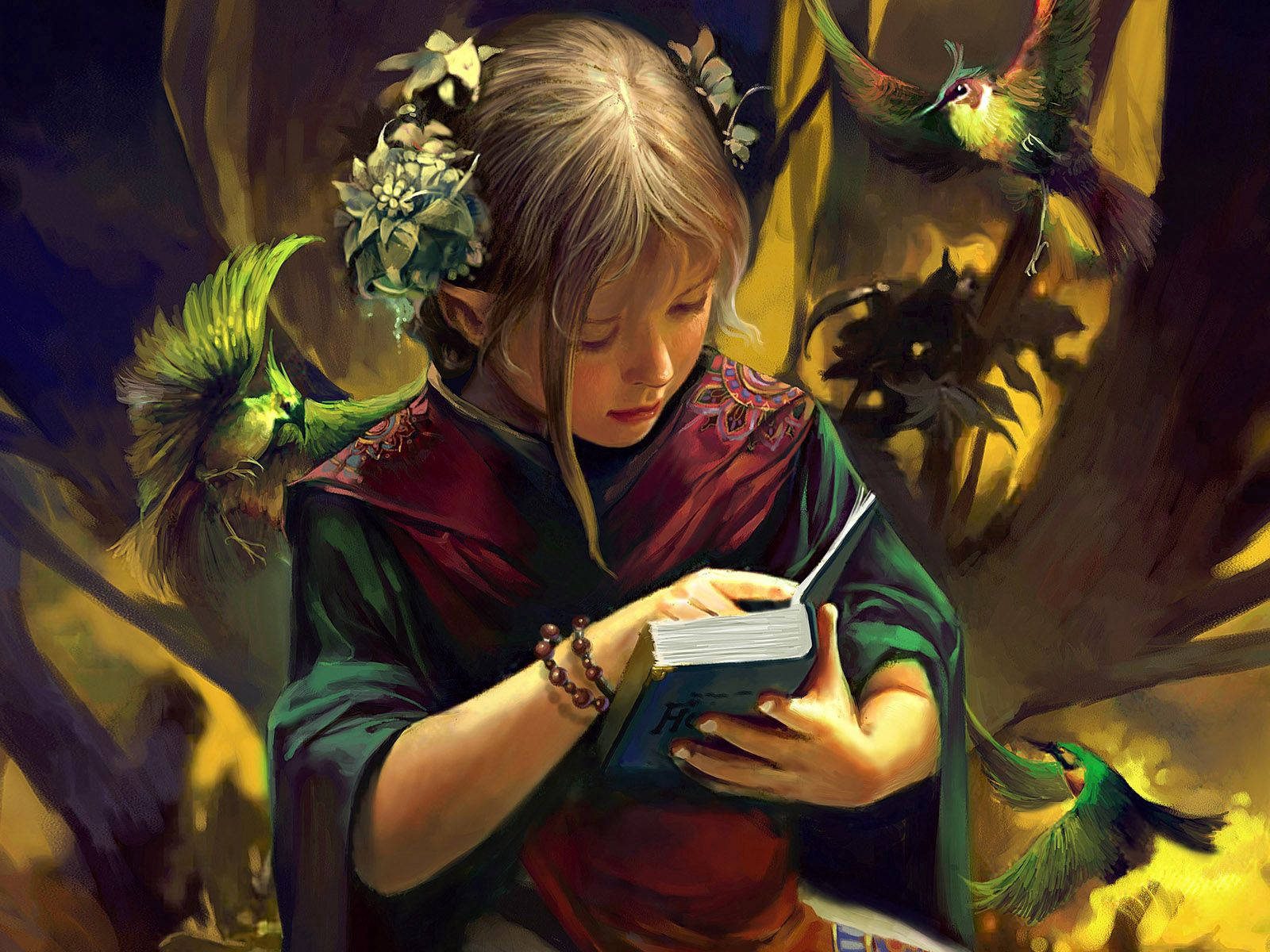 Fantasy Elf Scholar Girl Wallpaper