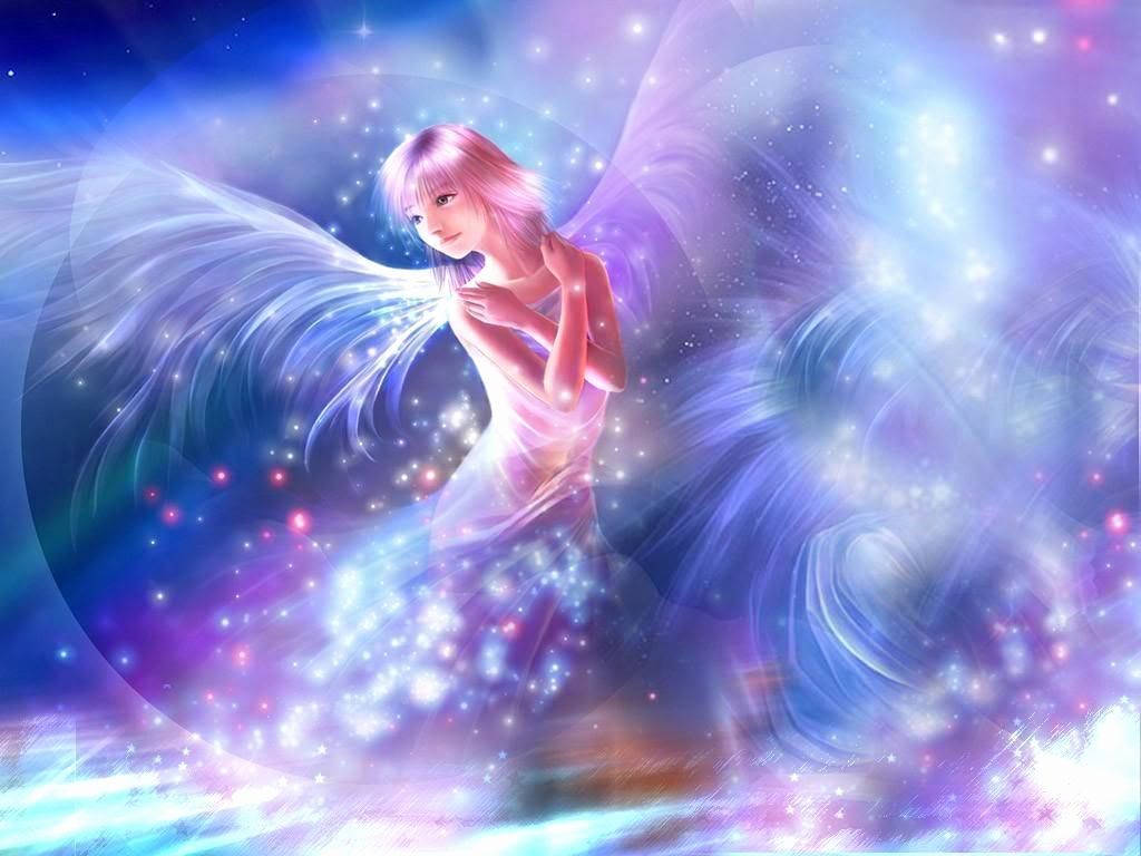 Female Angels In Heaven Violet Shining Background Wallpaper