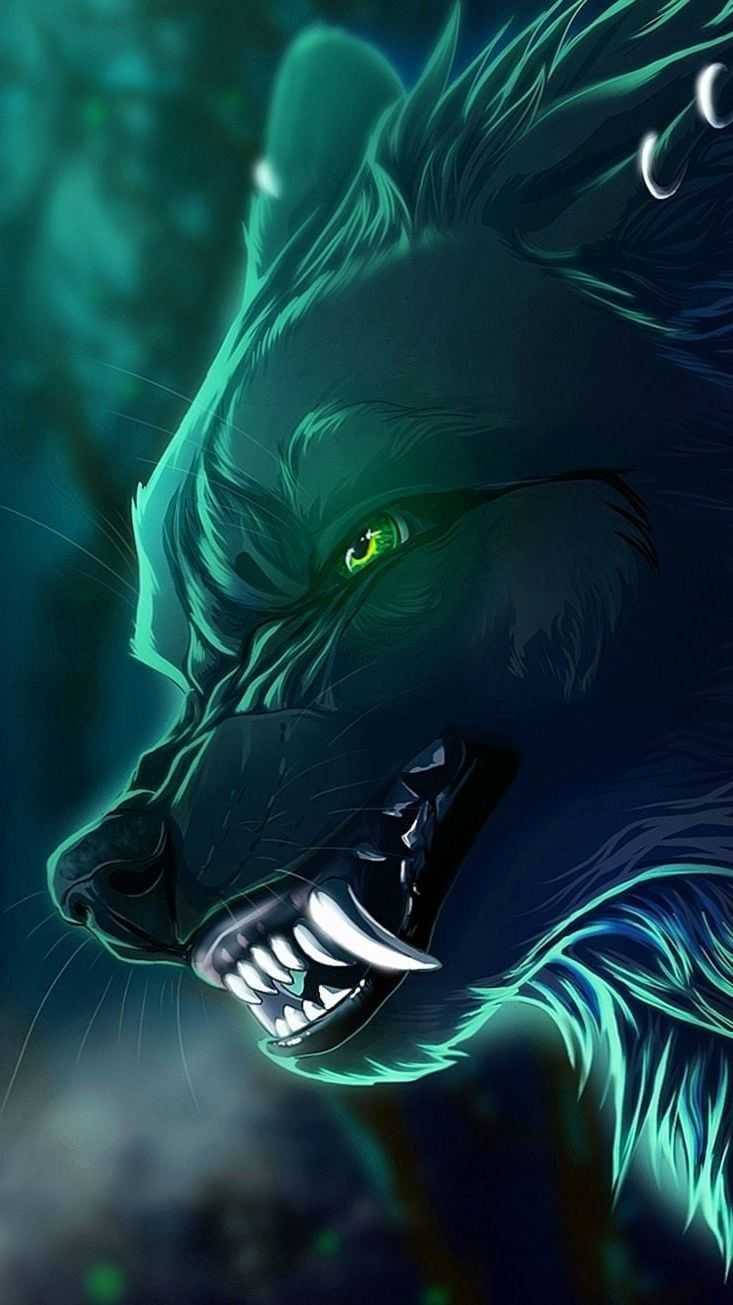 Ferocious Blue Wolf Art Wallpaper