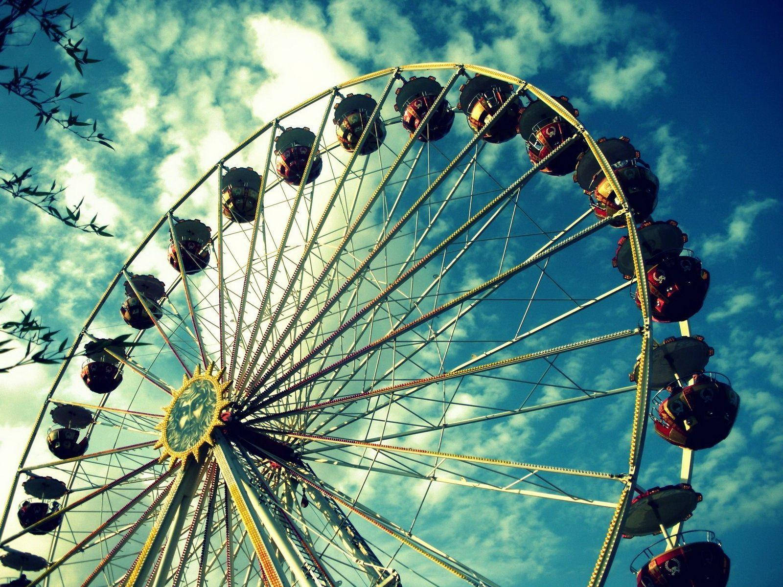 Ferris Wheel Under White Clouds Wallpaper