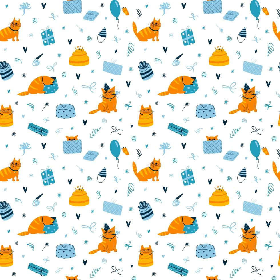 Festive Cats Birthday Pattern Wallpaper