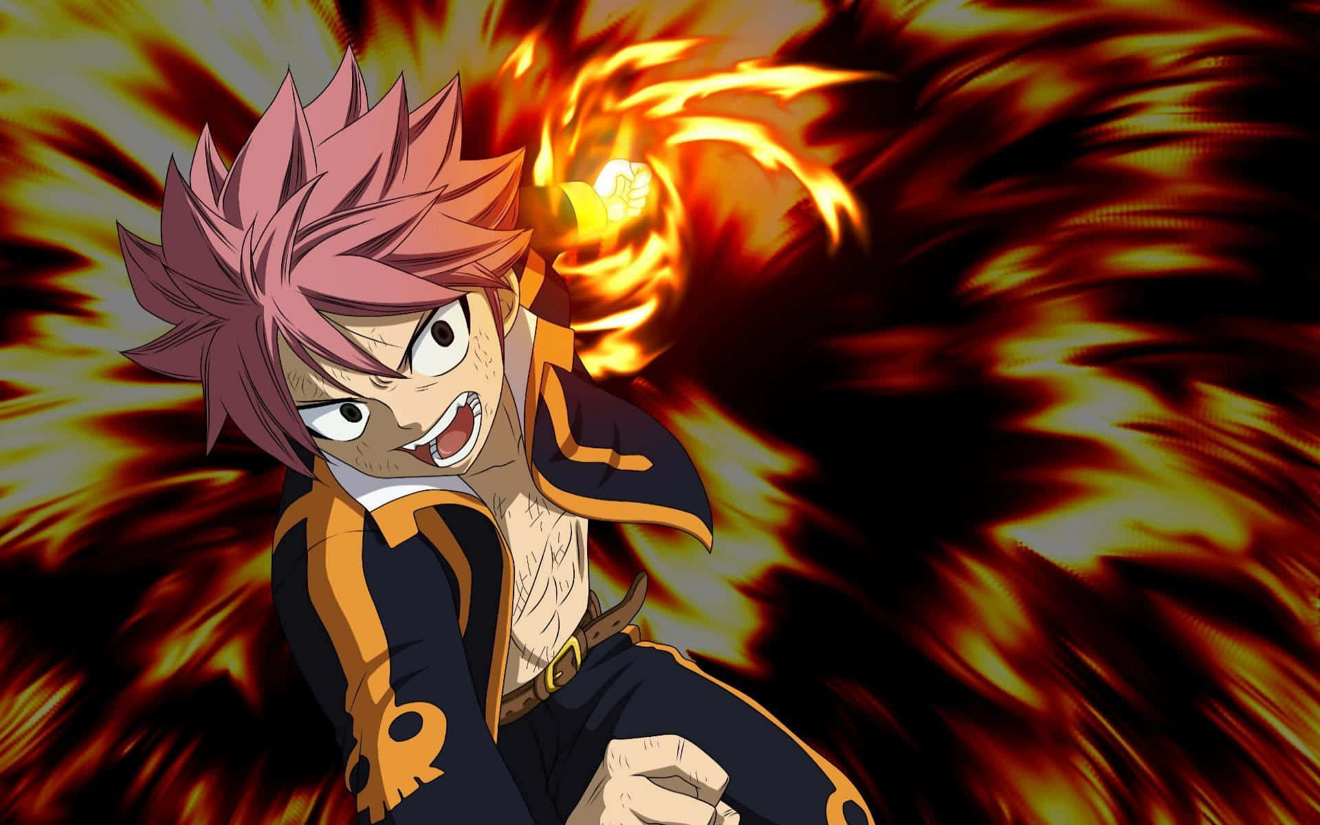 Fiery Natsu Dragneel In Action Wallpaper