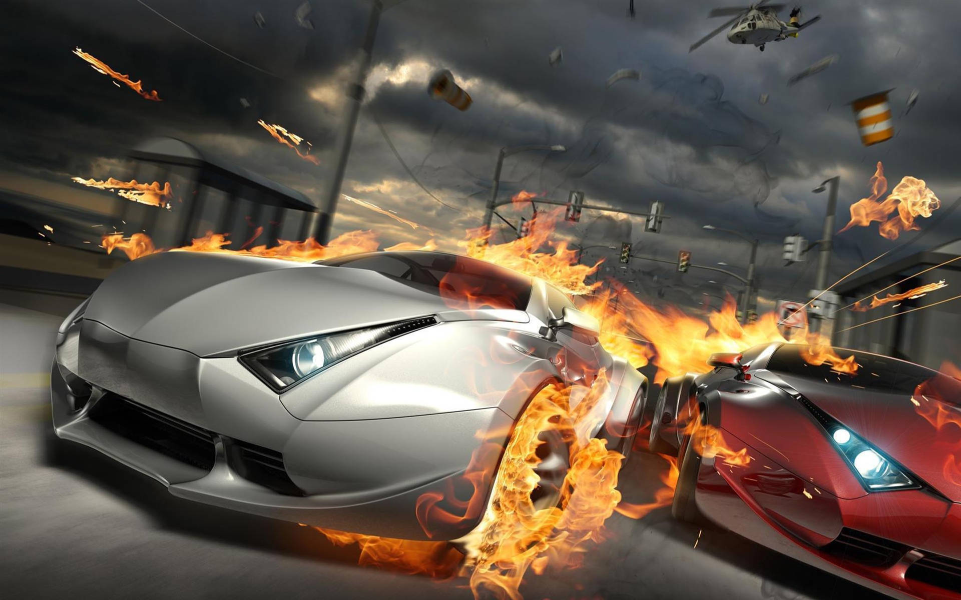 Fiery Race With Cool Cars Wallpaper