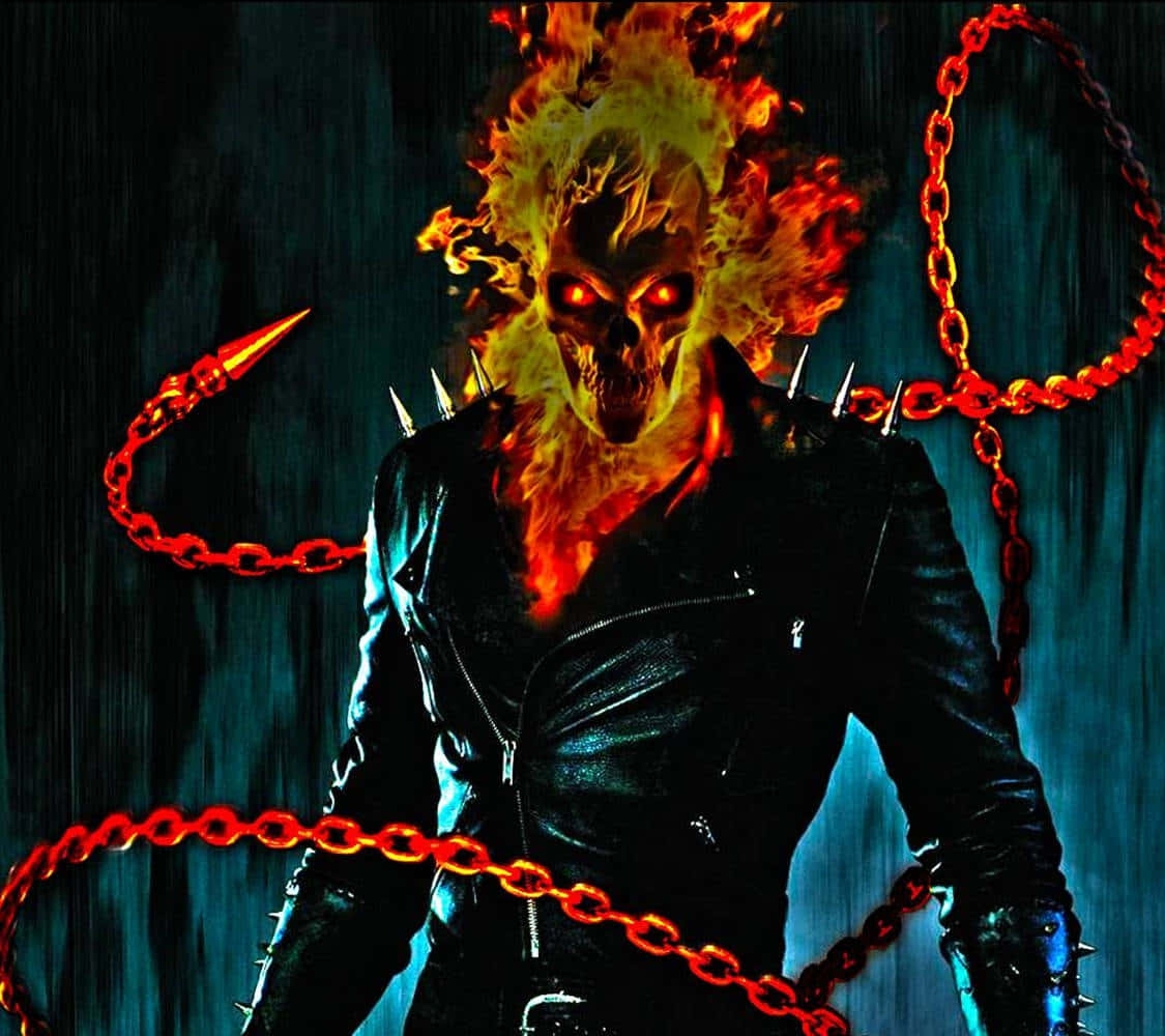 Flaming_ Skull_ Chains_ Horror Wallpaper