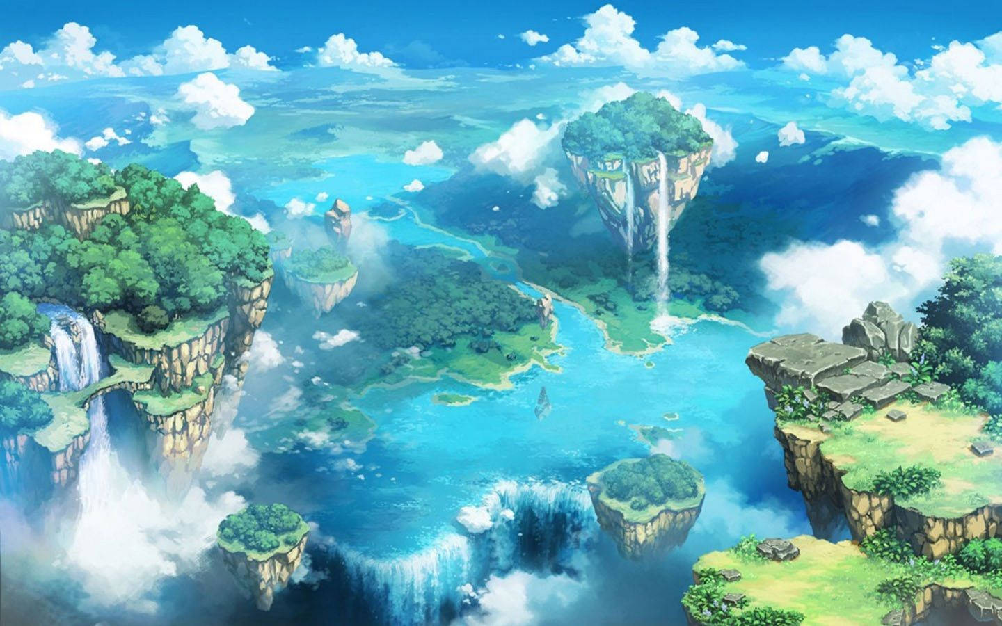 Floating Villages Anime Scenery Wallpaper