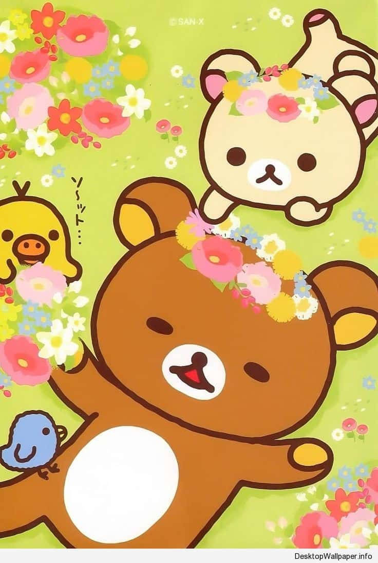 Flowery Rilakkuma And Friends Wallpaper