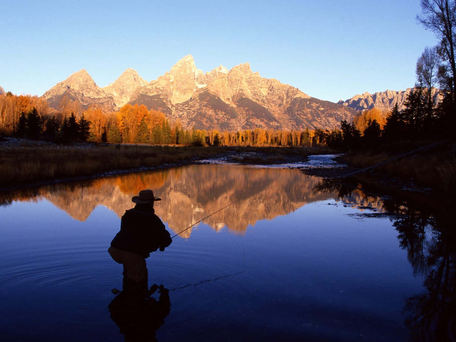 Fly Fishing Mountain Range Nature Photography Wallpaper