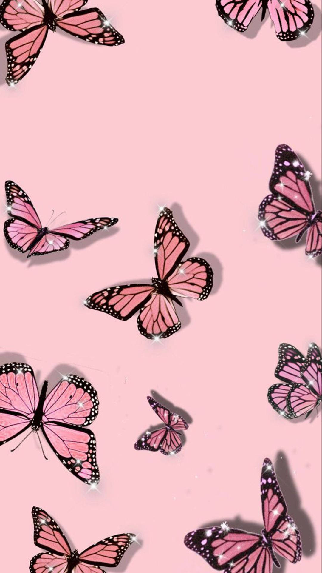 Flying Butterflies On Aesthetic Pink Wallpaper