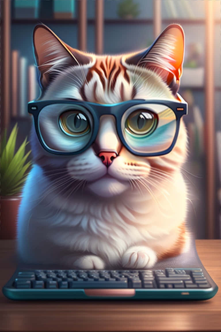 Focused Cat Typingat Desk Wallpaper