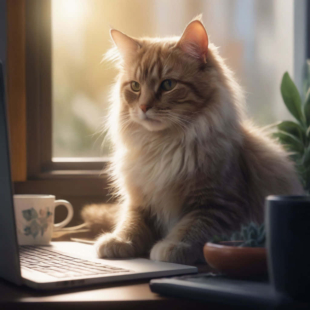 Focused Feline At Workstation.jpg Wallpaper