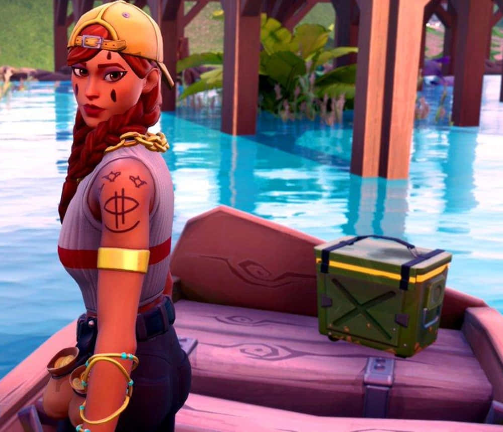 Fortnite Aura Skin Tattoo Pose On A Boat Wallpaper