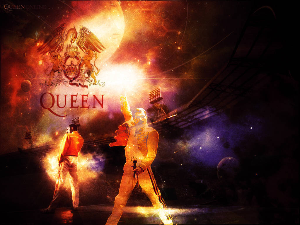 Freddie Mercury In Blazing Queen Logo Wallpaper
