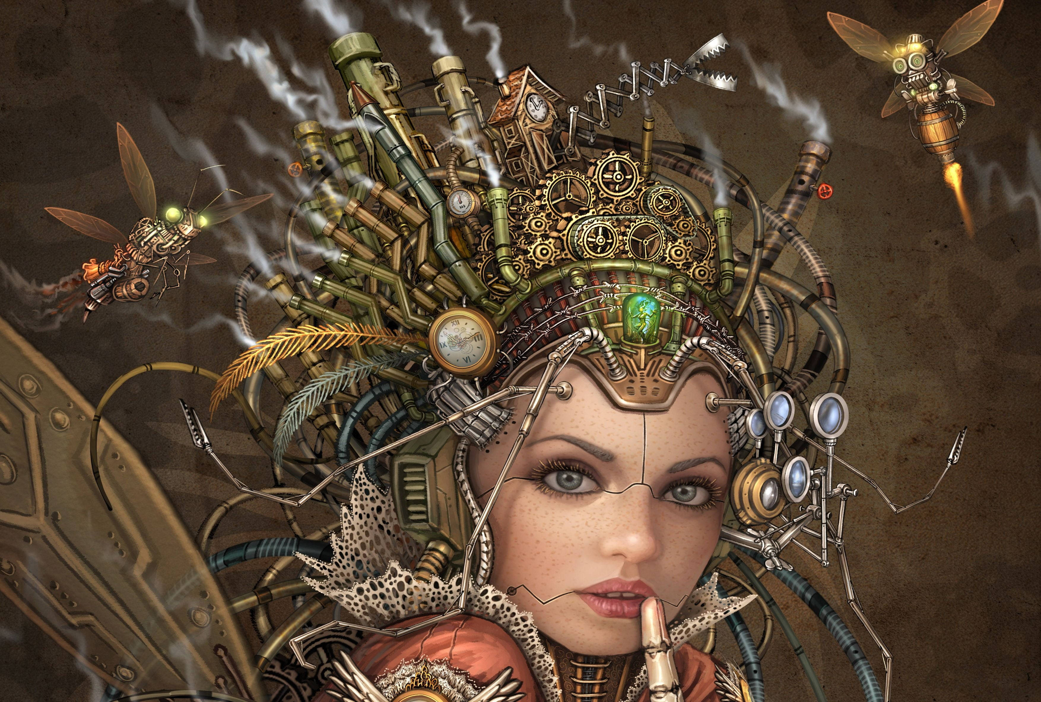 Full 4k Steampunk Robotic Woman Wallpaper