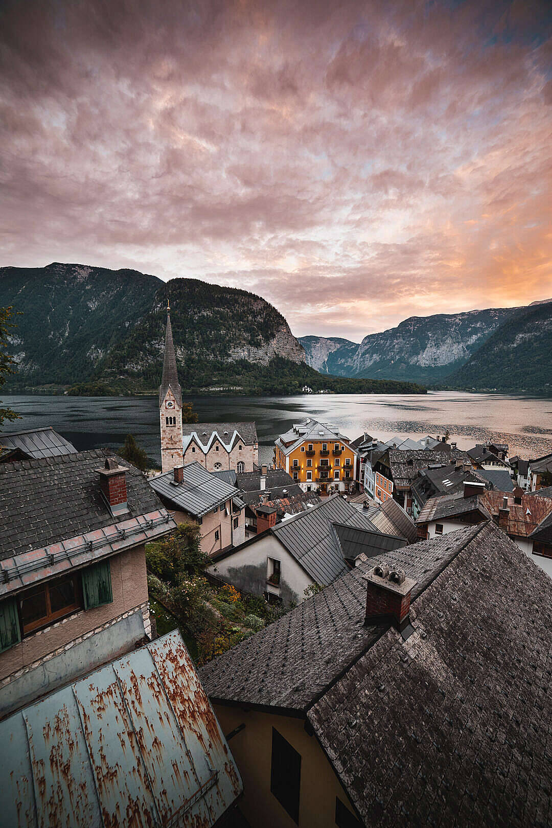 Full Hd Phone Sunset At Hallstatt Wallpaper