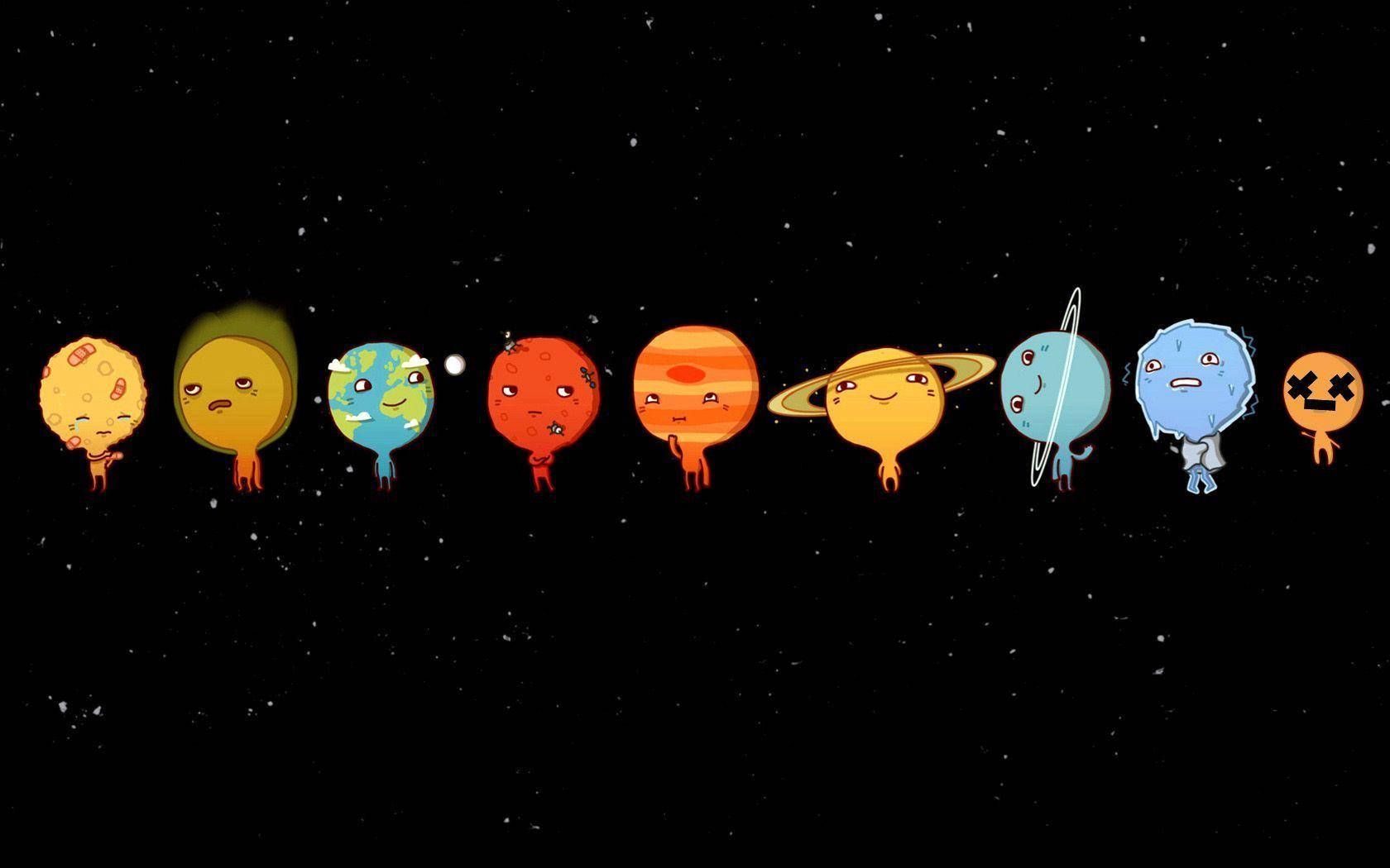 Funny Laptop Planets Emoticons Wallpaper